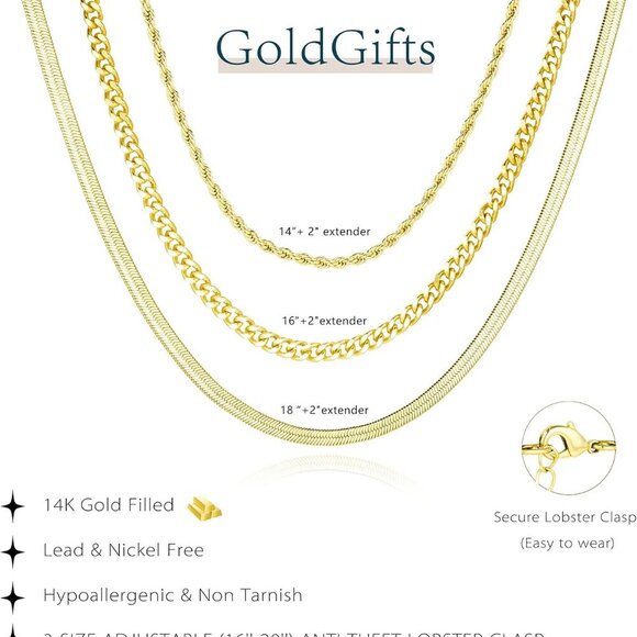 Gold Layered Necklace Set Women Dainty Adjustable Hypoallergenic Fashion - Picture 5 of 9